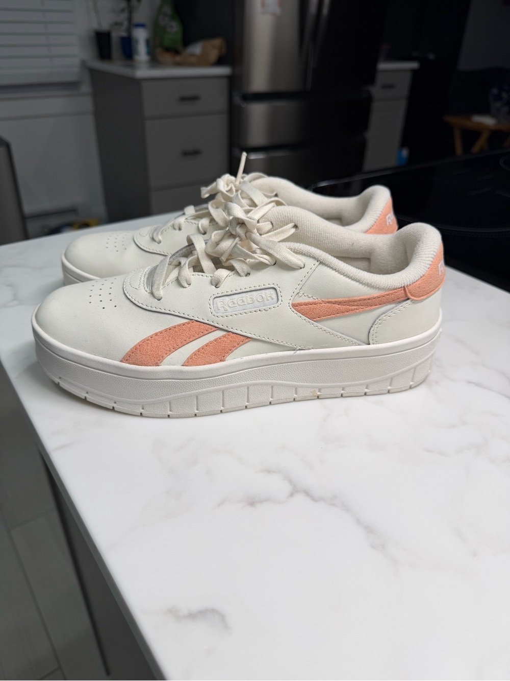 Reebok White Platform Sneakers with Peach Accents